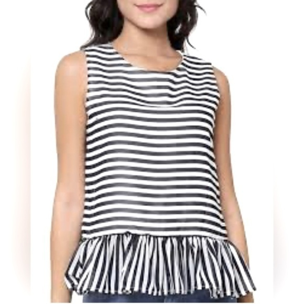 Abercrombie & Fitch Black White Striped Y2K Peplum Tank Top Summer Preppy Ca…